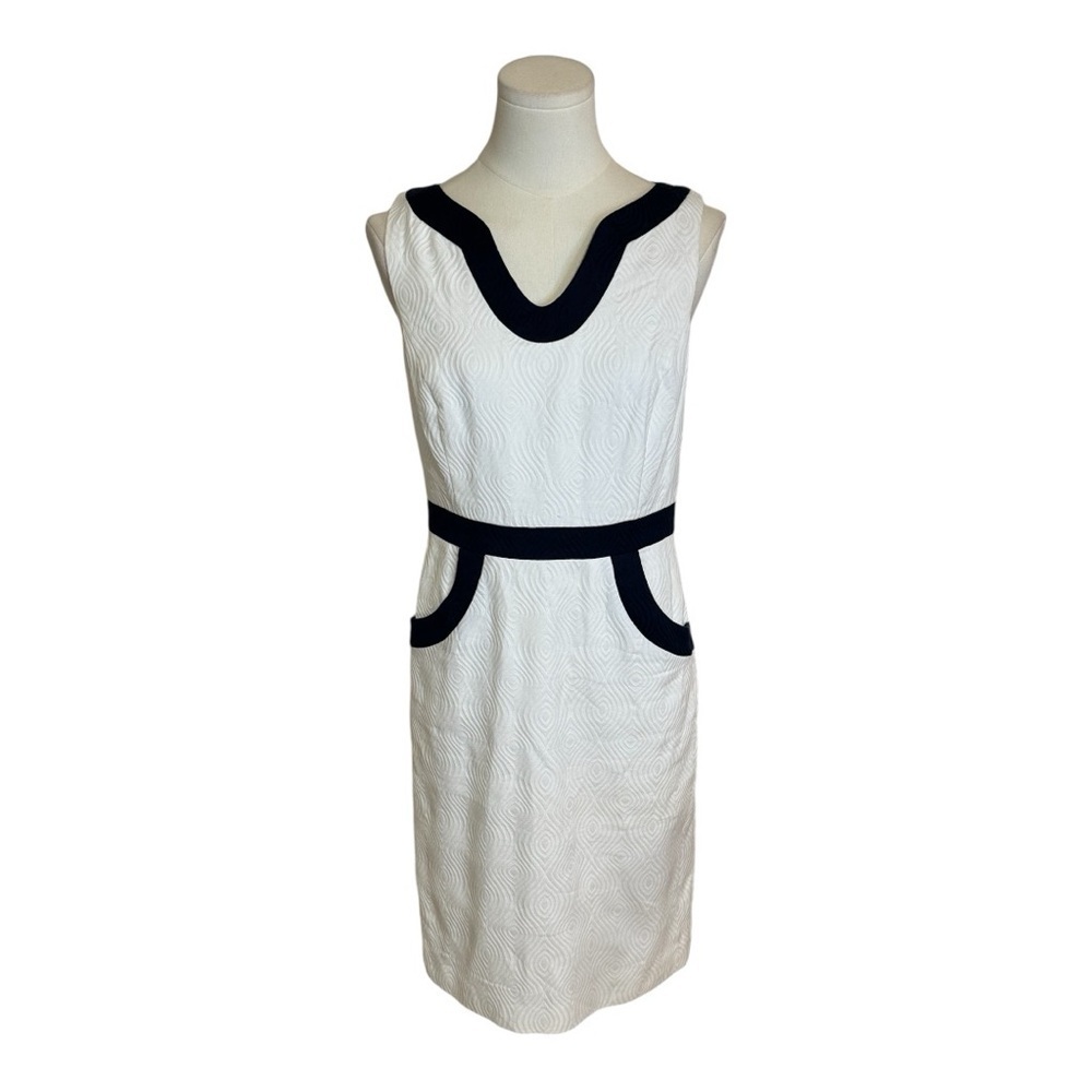 An Original Milly of New York Size White Navy Blue Midi Sheath Dress size 4 Work